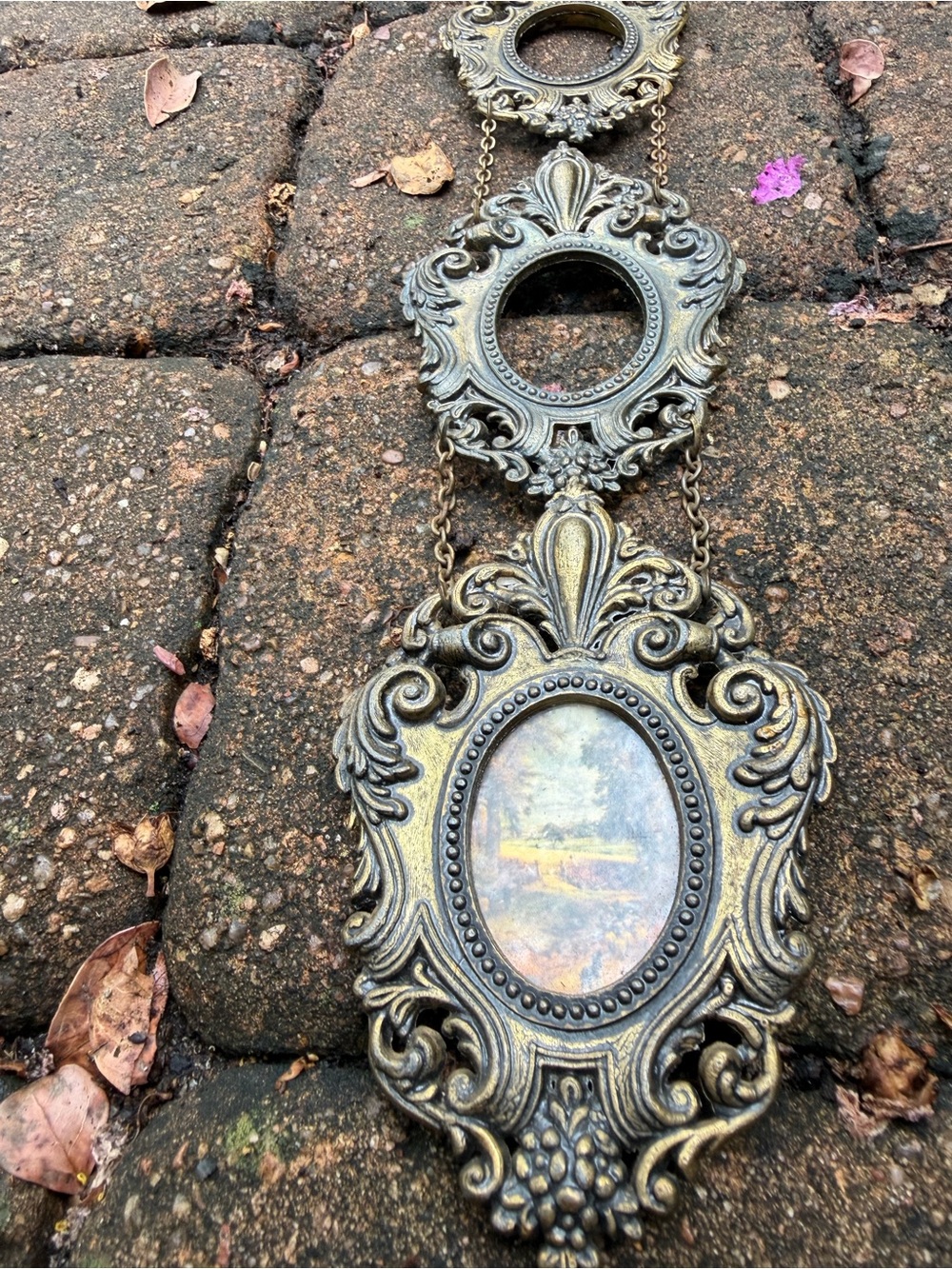 Vintage Italian Ornate Triple Hanging Picture Frame Wall Decor 15.5”